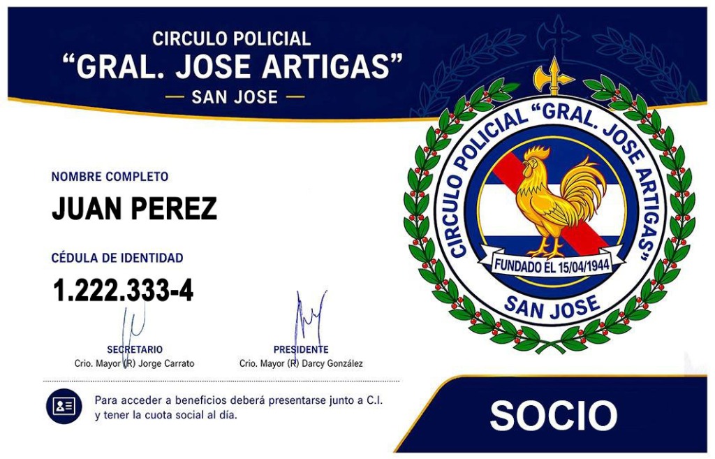 Carnet de Socio Oficial Círculo Policial San José